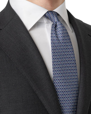 Navy Blue Geometric Print Silk Tie