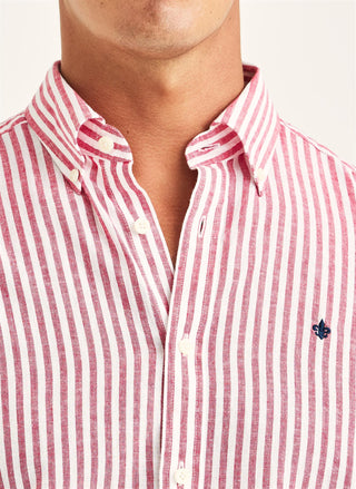 Douglas Linen Stripe Shirt Red - Classic Fit