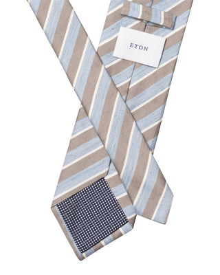 Brown Striped  Woven Linen Silk Tie