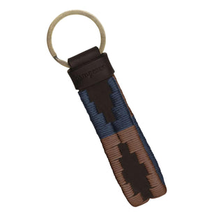 Charro Loop Key Ring - Brown Leather With Navy And Brown Stitching