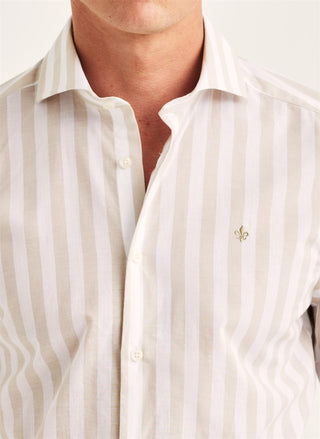 Summer Light Weight Stripe Shirt Khaki - Slim Fit