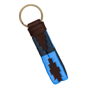 Charro Loop Key Ring - Brown Leather With Navy And Blue Stitching