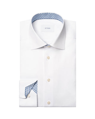 White Geometric Effect Signature Twill Shirt - Slim