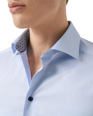Light Blue Medallion Effect Signature Twill Shirt - Slim