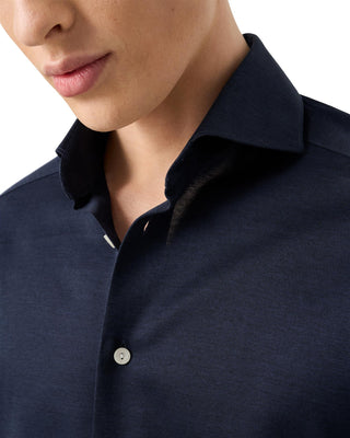 Navy Blue Filo di Scozia Knit Shirt - Slim