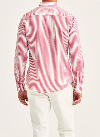 Douglas Linen Stripe Shirt Red - Classic Fit