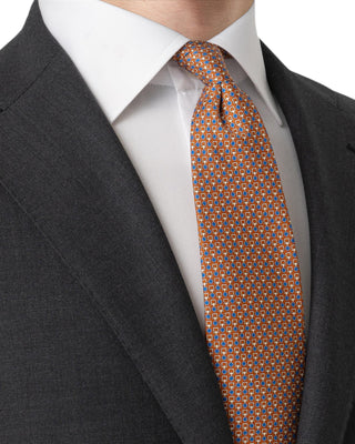 Orange Geometric Print Silk Tie