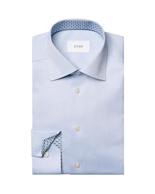 Light Blue Geometric Effect Signature Twill Shirt - Slim