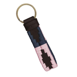 Charro Loop Key Ring - Brown Leather With Pink And Navy Stitching