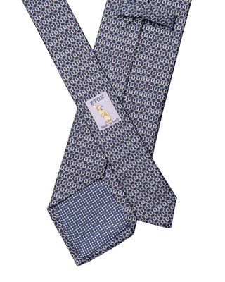 Navy Blue Geometric Print Silk Tie